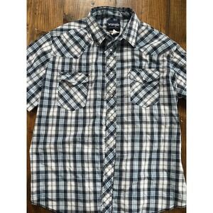Wrangler Western Shirt Mens XL Blue Plaid Pearl Snap Short Sleeve 76204PP
